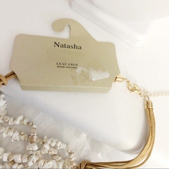Natasha Layered Chip Stone Necklace White Tan NWT - Picture 4 of 7